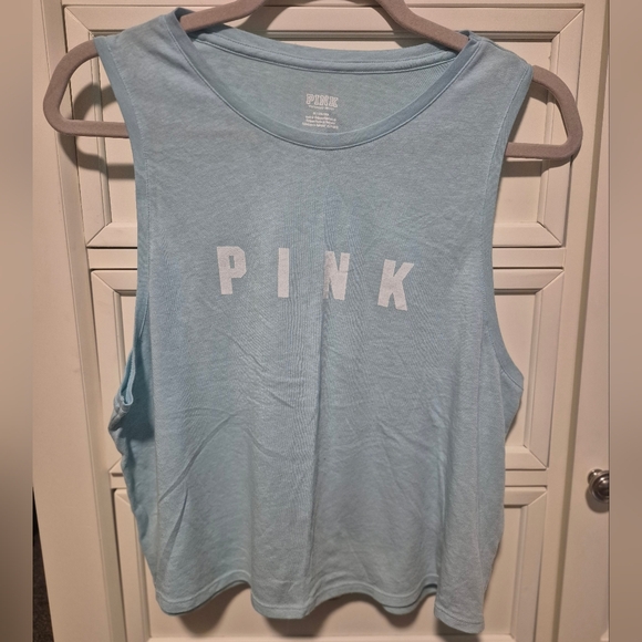 PINK Victoria's Secret Light Blue Sleeveless Crop Top - Picture 1 of 3